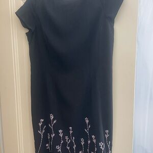 Elegant Black Dress with Pink Embroidery